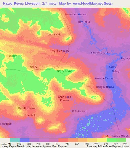 Nazey Keyna,Niger Elevation Map