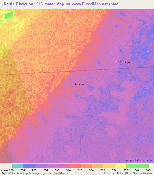 Nartia,Niger Elevation Map