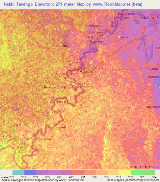 Nakin Tawingo,Niger Elevation Map