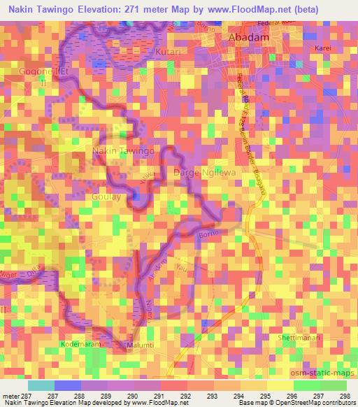 Nakin Tawingo,Niger Elevation Map