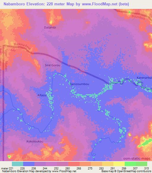 Nabamboro,Niger Elevation Map