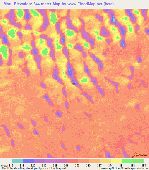 Moul,Niger Elevation Map