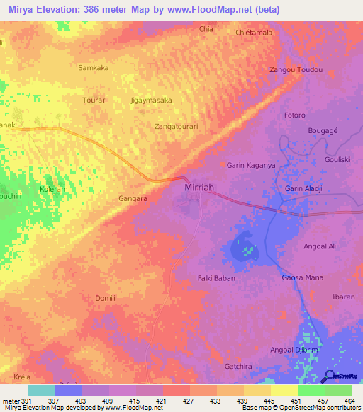 Mirya,Niger Elevation Map