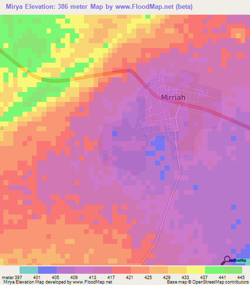 Mirya,Niger Elevation Map