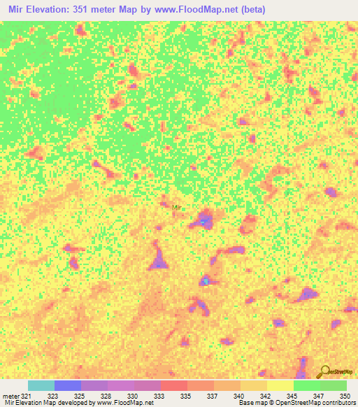 Mir,Niger Elevation Map