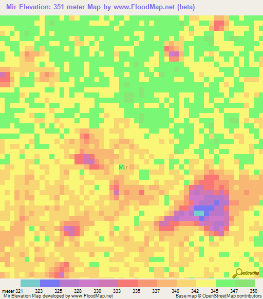 Mir,Niger Elevation Map