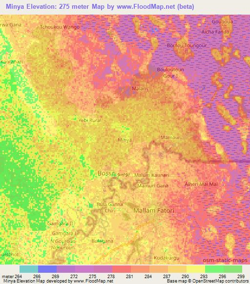 Minya,Niger Elevation Map