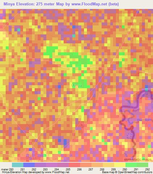 Minya,Niger Elevation Map