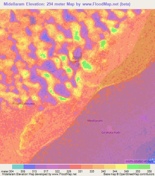 Midellaram,Niger Elevation Map