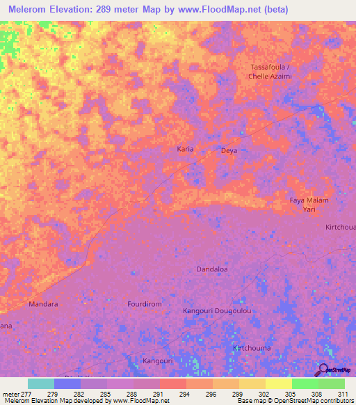 Melerom,Niger Elevation Map