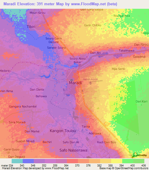 Maradi,Niger Elevation Map