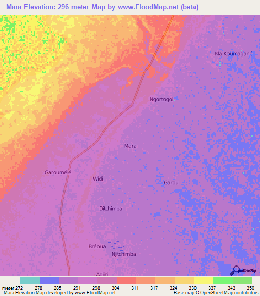 Mara,Niger Elevation Map