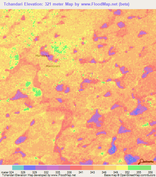 Tchandari,Niger Elevation Map