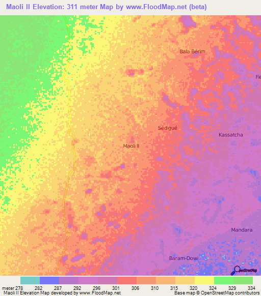 Maoli II,Niger Elevation Map