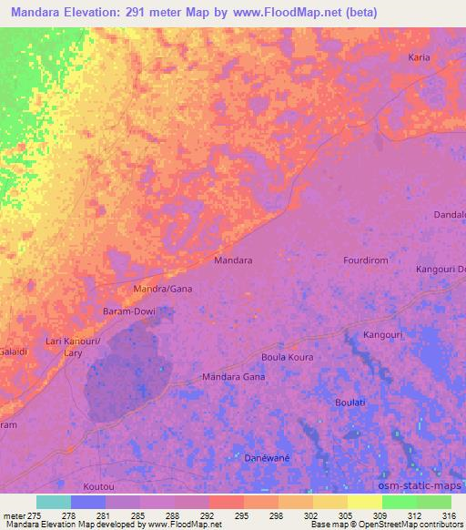 Mandara,Niger Elevation Map