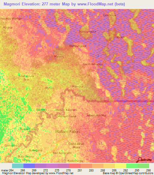 Magmori,Niger Elevation Map