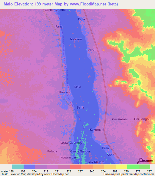 Malo,Niger Elevation Map