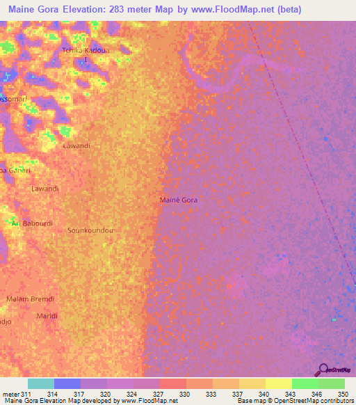 Maine Gora,Niger Elevation Map