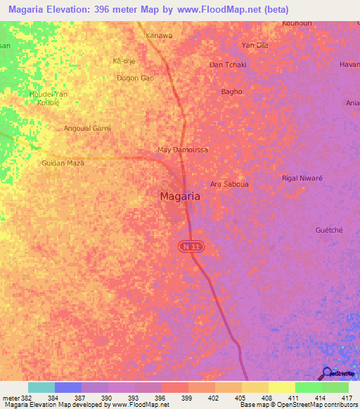 Magaria,Niger Elevation Map