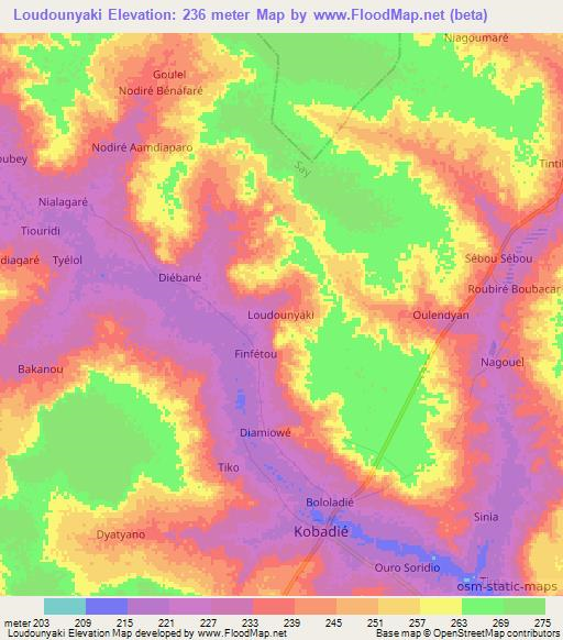 Loudounyaki,Niger Elevation Map