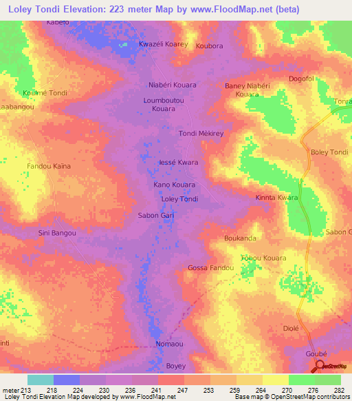 Loley Tondi,Niger Elevation Map