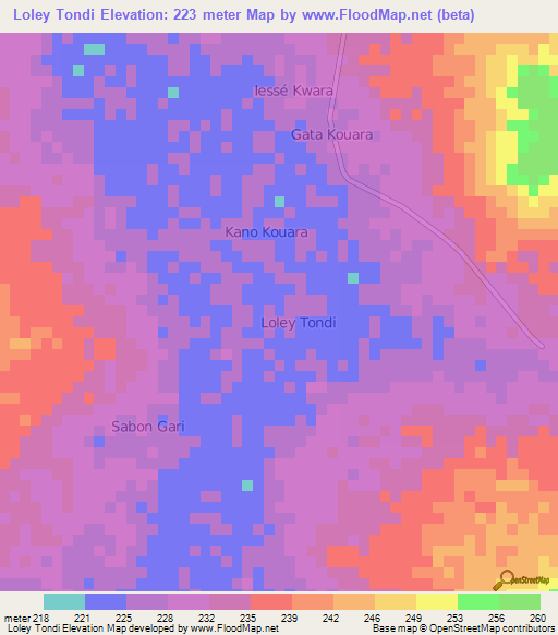 Loley Tondi,Niger Elevation Map