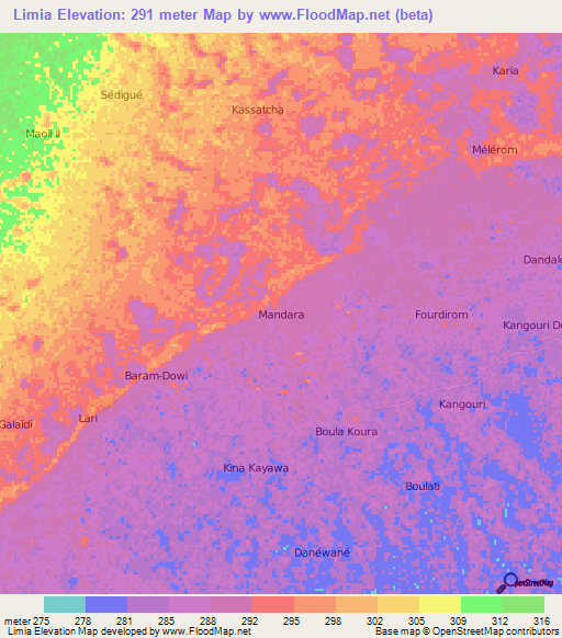 Limia,Niger Elevation Map