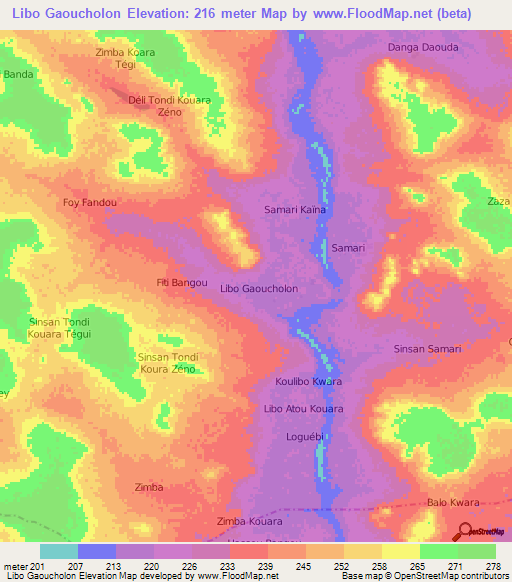 Libo Gaoucholon,Niger Elevation Map