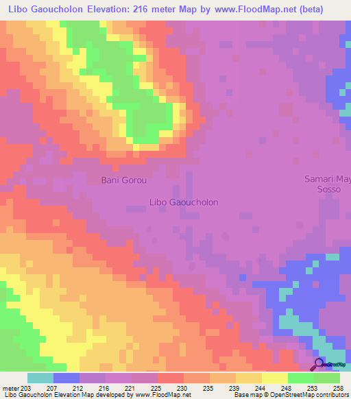 Libo Gaoucholon,Niger Elevation Map