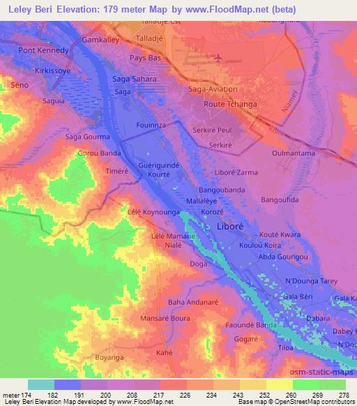 Leley Beri,Niger Elevation Map