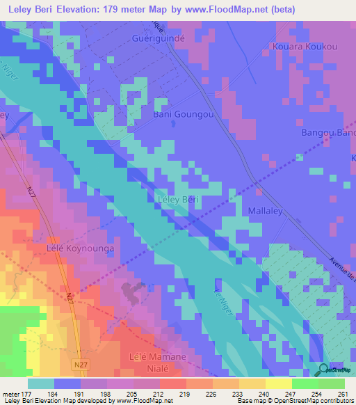 Leley Beri,Niger Elevation Map