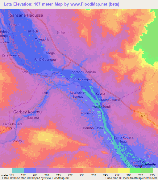 Lata,Niger Elevation Map