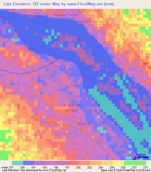 Lata,Niger Elevation Map