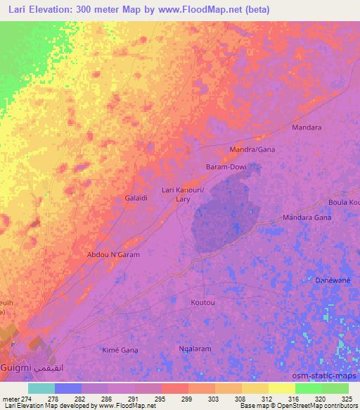 Lari,Niger Elevation Map