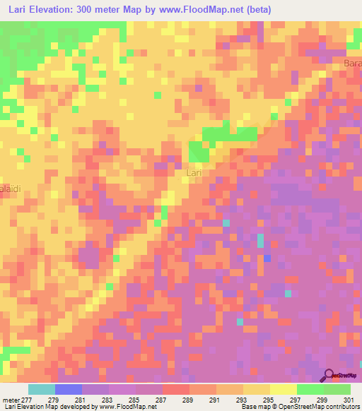 Lari,Niger Elevation Map