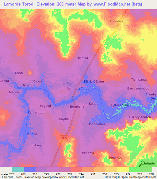 Lamorde Torodi,Niger Elevation Map