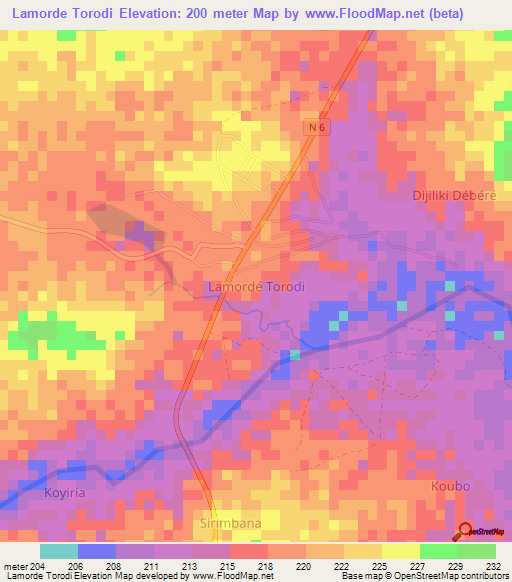 Lamorde Torodi,Niger Elevation Map