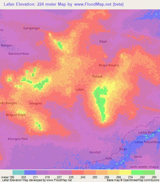 Lafan,Niger Elevation Map