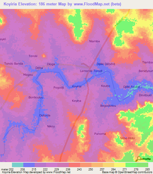 Koyiria,Niger Elevation Map