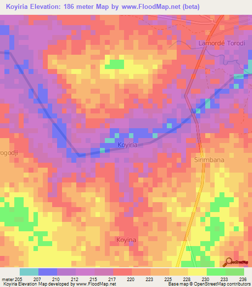 Koyiria,Niger Elevation Map