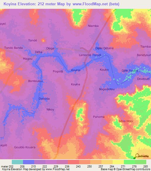 Koyina,Niger Elevation Map