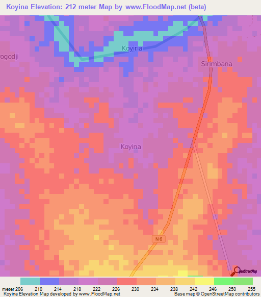 Koyina,Niger Elevation Map