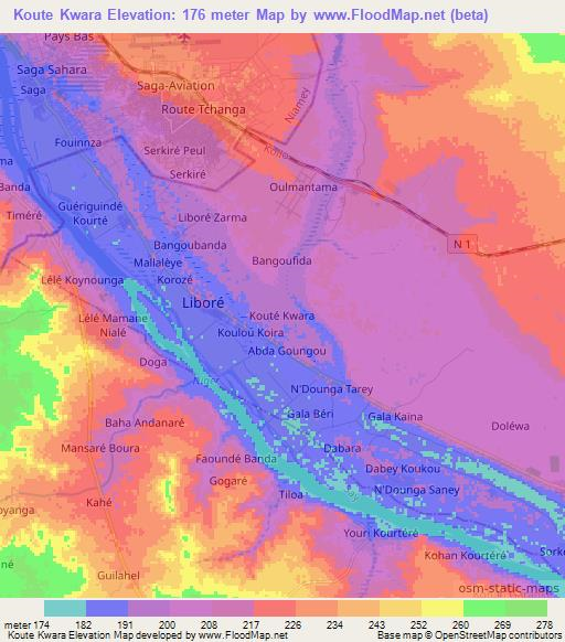 Koute Kwara,Niger Elevation Map