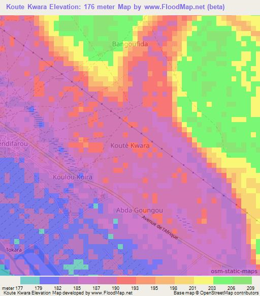 Koute Kwara,Niger Elevation Map