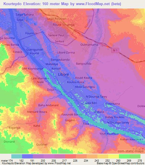 Kourteydo,Niger Elevation Map