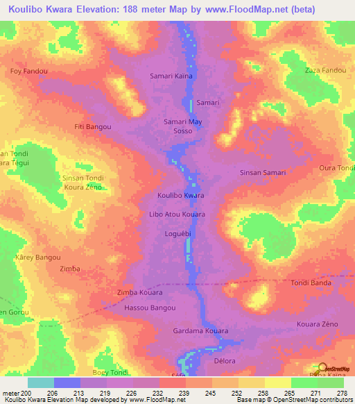 Koulibo Kwara,Niger Elevation Map