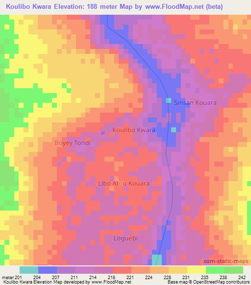 Koulibo Kwara,Niger Elevation Map