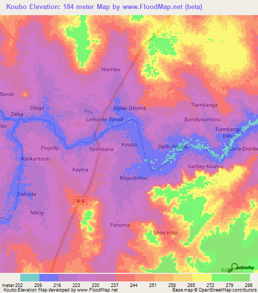 Koubo,Niger Elevation Map