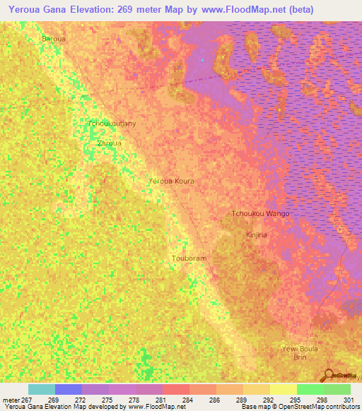 Yeroua Gana,Niger Elevation Map