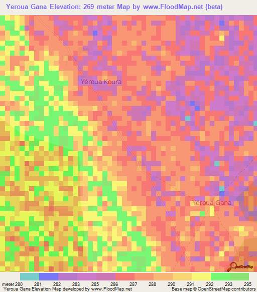 Yeroua Gana,Niger Elevation Map